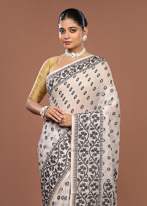 White Jamdani Cotton Saree Without Blouse Piece