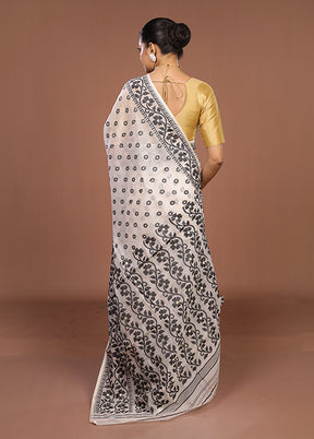 White Jamdani Cotton Saree Without Blouse Piece