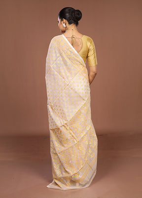 White Jamdani Cotton Saree Without Blouse Piece