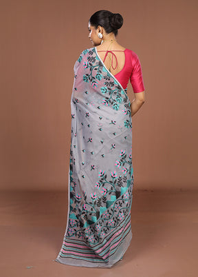 Grey Jamdani Cotton Saree Without Blouse Piece