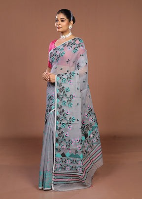 Grey Jamdani Cotton Saree Without Blouse Piece