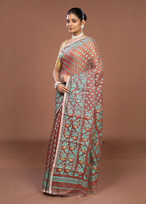 Maroon Jamdani Cotton Saree Without Blouse Piece