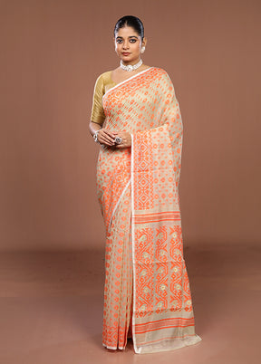 White Jamdani Cotton Saree Without Blouse Piece