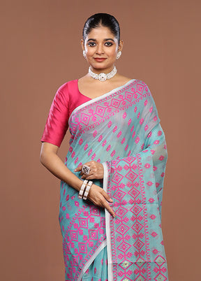 Green Jamdani Cotton Saree Without Blouse Piece