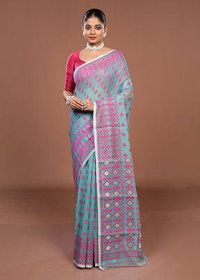 Green Jamdani Cotton Saree Without Blouse Piece