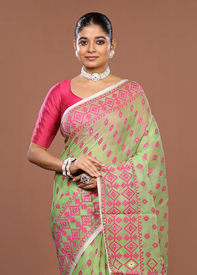 Green Jamdani Cotton Saree Without Blouse Piece