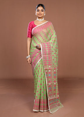 Green Jamdani Cotton Saree Without Blouse Piece