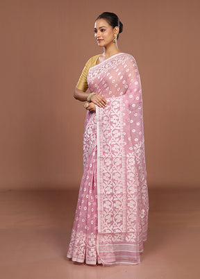 Pink Jamdani Cotton Saree Without Blouse Piece