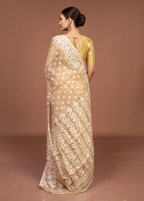 Cream Jamdani Cotton Saree Without Blouse Piece