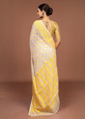 White Jamdani Cotton Saree Without Blouse Piece