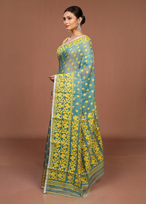 Green Jamdani Cotton Saree Without Blouse Piece