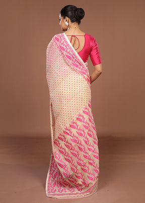 Cream Jamdani Cotton Saree Without Blouse Piece