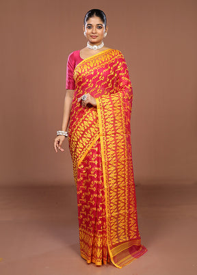 Pink Jamdani Cotton Saree Without Blouse Piece