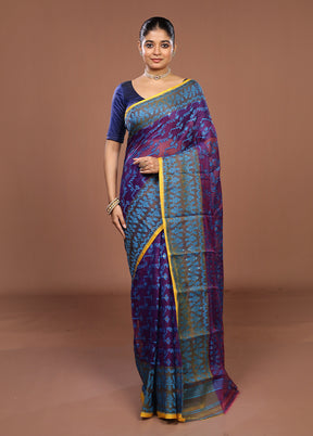 Purple Jamdani Cotton Saree Without Blouse Piece