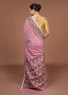 Pink Jamdani Cotton Saree Without Blouse Piece