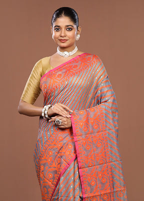 Grey Jamdani Cotton Saree Without Blouse Piece