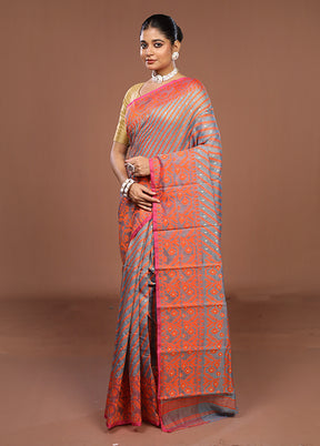 Grey Jamdani Cotton Saree Without Blouse Piece