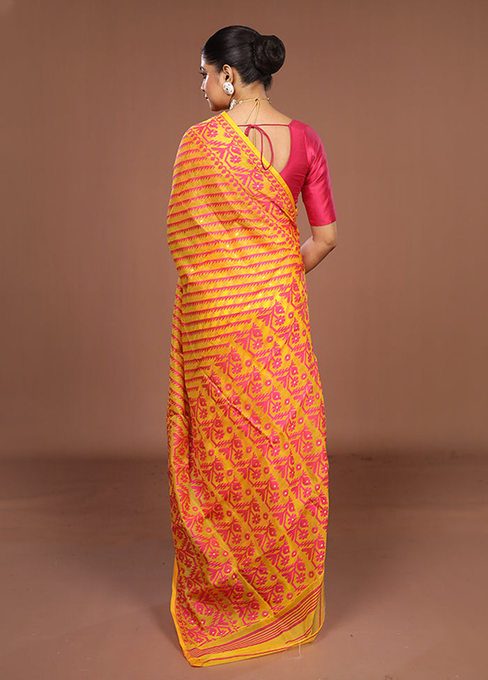 Yellow Jamdani Cotton Saree Without Blouse Piece
