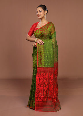 Green Jamdani Cotton Saree Without Blouse Piece