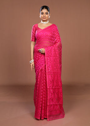 Pink Jamdani Cotton Saree Without Blouse Piece