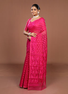 Pink Jamdani Cotton Saree Without Blouse Piece