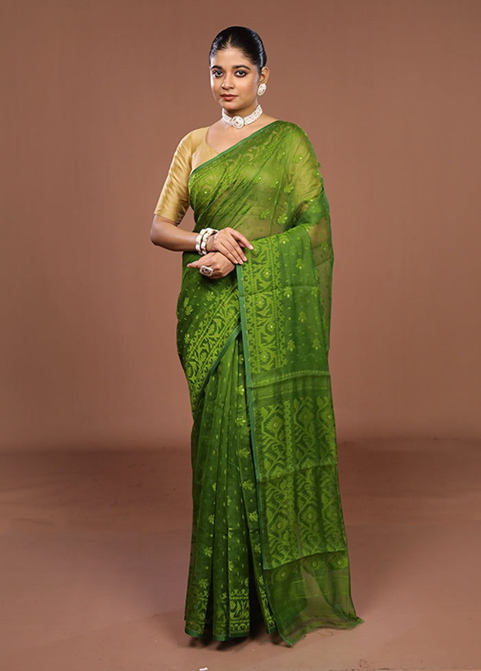 Green Jamdani Cotton Saree Without Blouse Piece