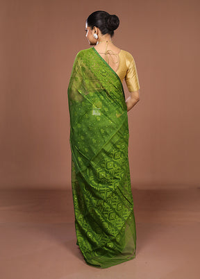 Green Jamdani Cotton Saree Without Blouse Piece