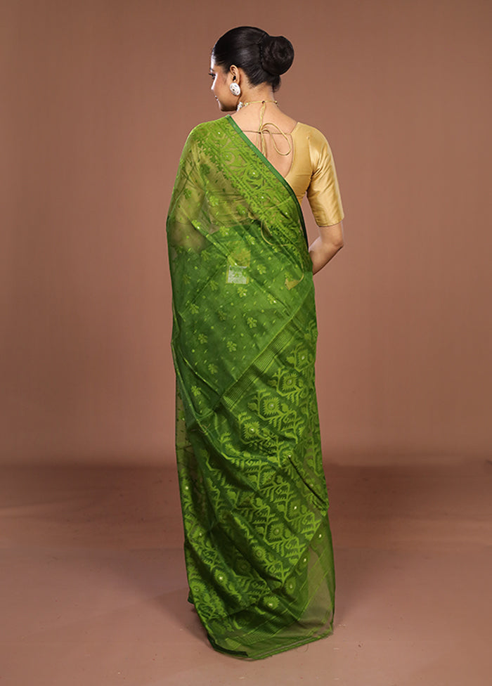Green Jamdani Cotton Saree Without Blouse Piece