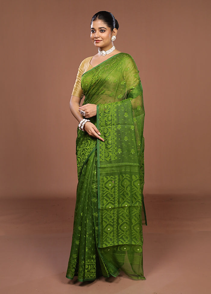 Green Jamdani Cotton Saree Without Blouse Piece