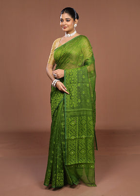 Green Jamdani Cotton Saree Without Blouse Piece
