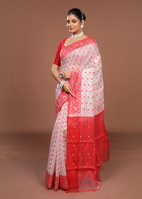 White Jamdani Cotton Saree Without Blouse Piece