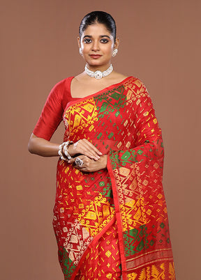 Red Jamdani Cotton Saree Without Blouse Piece