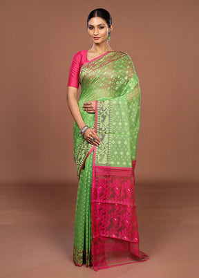 Green Jamdani Cotton Saree Without Blouse Piece