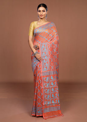 Orange Jamdani Cotton Saree Without Blouse Piece