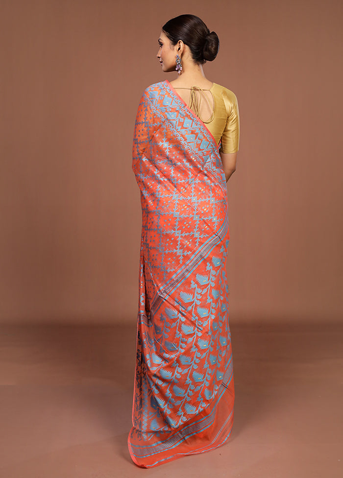 Orange Jamdani Cotton Saree Without Blouse Piece