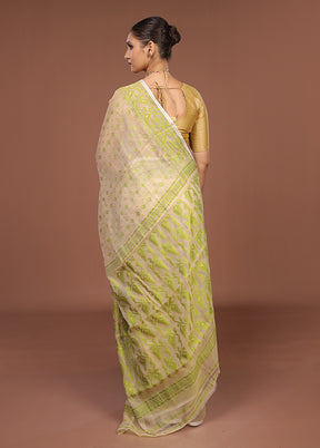 Cream Jamdani Cotton Saree Without Blouse Piece