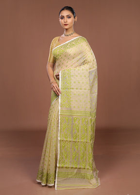 Cream Jamdani Cotton Saree Without Blouse Piece