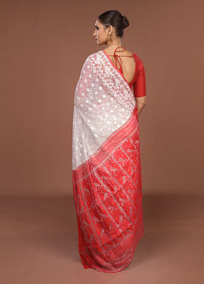 White Jamdani Cotton Saree Without Blouse Piece