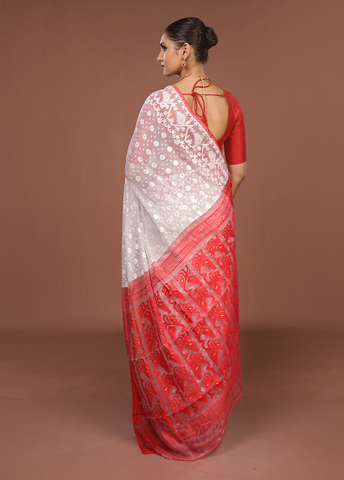 White Jamdani Cotton Saree Without Blouse Piece