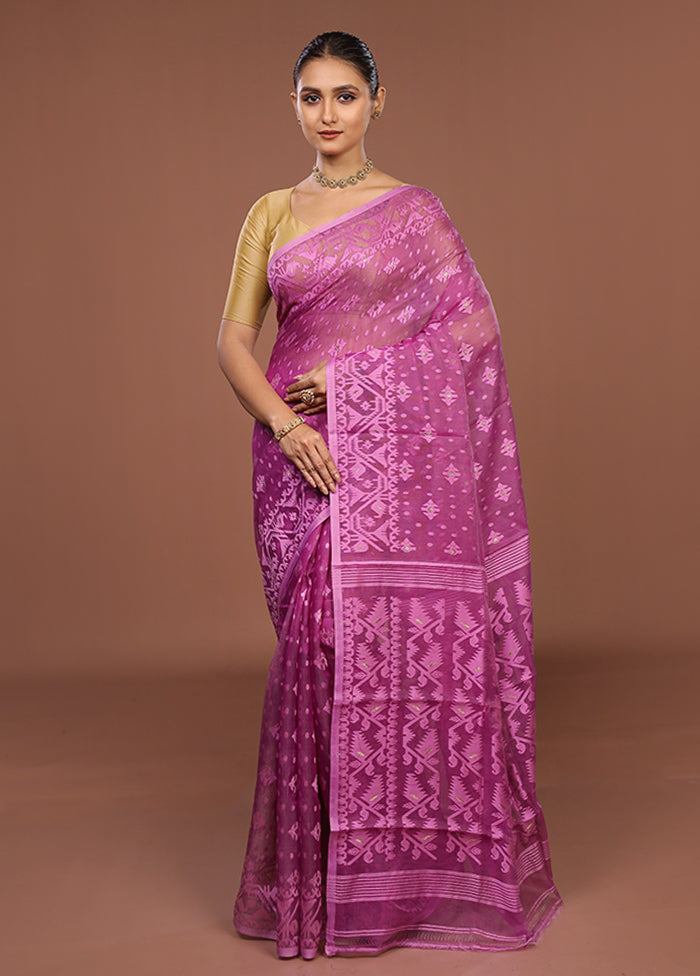 Purple Jamdani Cotton Saree Without Blouse Piece