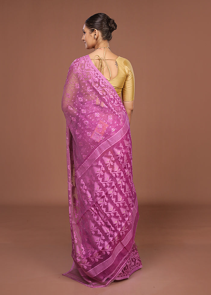 Purple Jamdani Cotton Saree Without Blouse Piece