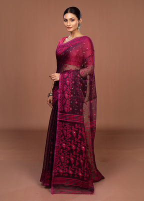 Purple Jamdani Cotton Saree Without Blouse Piece