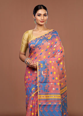 Pink Jamdani Cotton Saree Without Blouse Piece