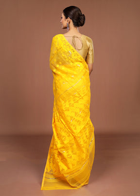 Yellow Jamdani Cotton Saree Without Blouse Piece