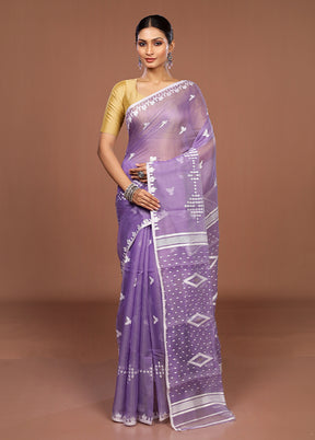 Blue Jamdani Cotton Saree Without Blouse Piece