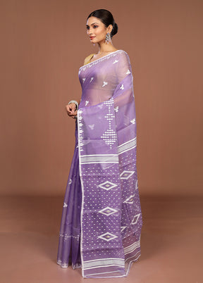 Blue Jamdani Cotton Saree Without Blouse Piece