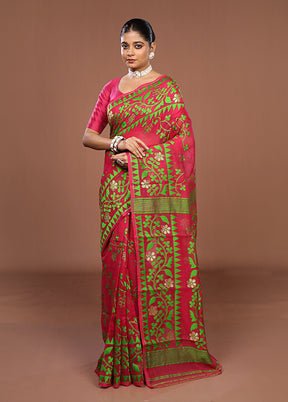 Pink Jamdani Cotton Saree Without Blouse Piece