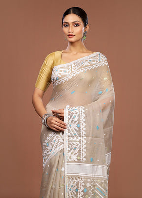 Grey Jamdani Cotton Saree Without Blouse Piece