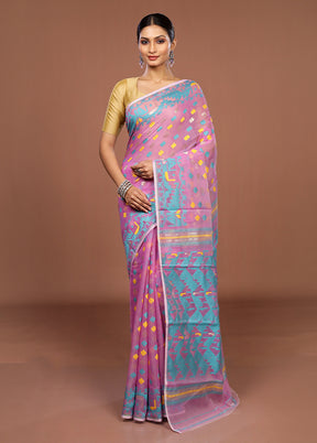 Pink Jamdani Cotton Saree Without Blouse Piece