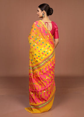 Yellow Jamdani Cotton Saree Without Blouse Piece